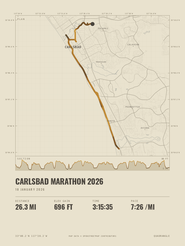 The Carlsbad Marathon rendered in the Quadrangle colorway